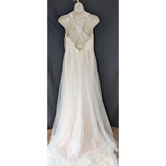 NWT Blush Pink Cross Back Wedding Gown Sz. 14/16 - Picture 7 of 16